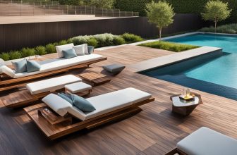 Designideen für Poolumgebung mit Holzmöbeln