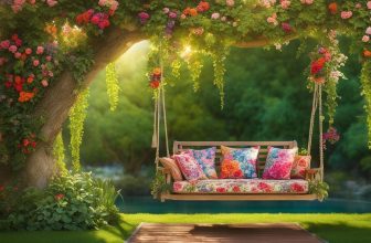 Doppelschaukeln mit Gartengestaltung: Blumen und Pflanzen