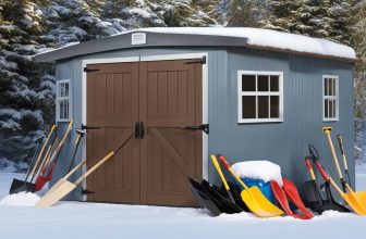 Gerätehaus für Winterausrüstung: Schneeschaufeln und Schlitten