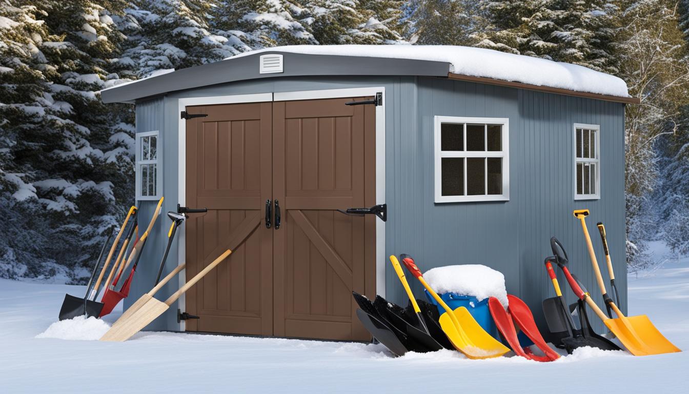 Gerätehaus für Winterausrüstung: Schneeschaufeln und Schlitten