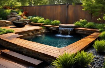 Holz Terrassenfliesen und Wasserfeatures: Teiche und Brunnen