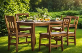 Holzstühle und -tische: Essbereiche im Freien