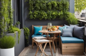 Kleine Balkonideen mit Holzmöbeln