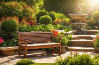 Mediterranes Flair mit Holzmöbeln im Garten