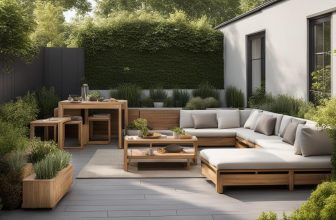 Modulare Holzmöbel für kleine Gärten