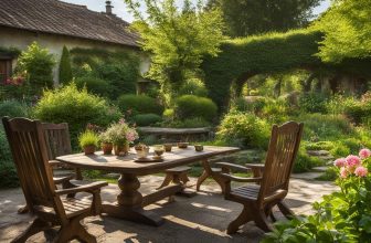 Nostalgische Holzmöbel im Garten