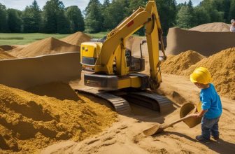Sandkästen mit Bagger: Bauarbeiten im Sand