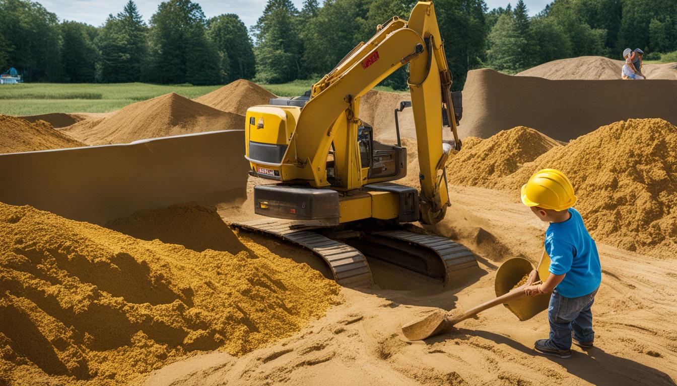 Sandkästen mit Bagger: Bauarbeiten im Sand