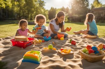 Sandkästen mit Picknicktisch: Essen und Spielen im Freien