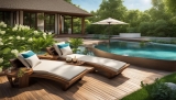 Entspannung und Erholung am Pool mit Holzgartenmöbeln