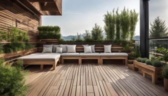 Holz Terrassenfliesen und Blumenkästen: Grüne Akzente setzen