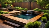 Holz Terrassenfliesen und Wasserfeatures: Teiche und Brunnen