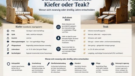 Strandkorb kaufen: Kiefer oder Teak, und woran sich zwanzig oder dreißig Jahre entscheiden
